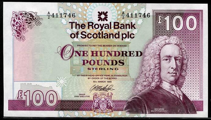 Scotland currency 100 Pounds